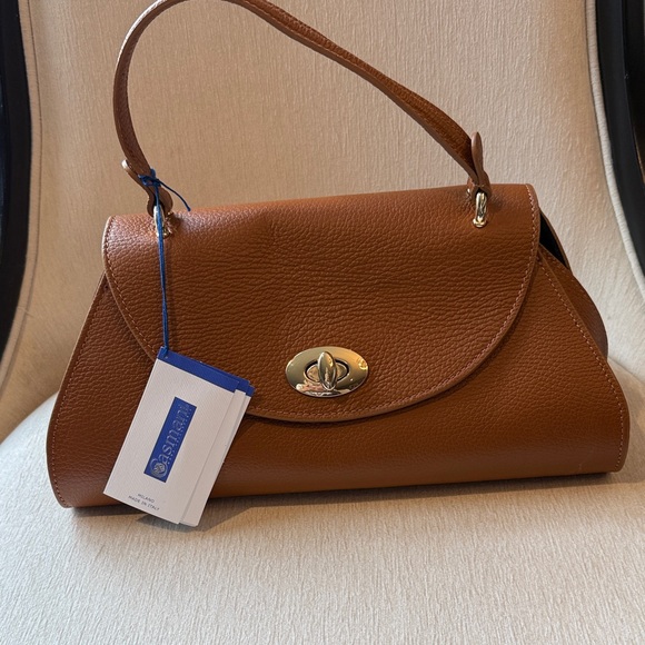 M Made In Italy Handbags - Structured Brown Leather Top-Handle Satchel